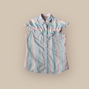 Vintage stage west pastel stripes snap button shirt